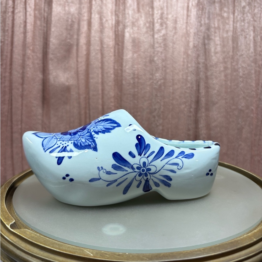 Vintage Delfts Blauw Ceramic Dutch Clog Shoe Hand Painted Blue Planter